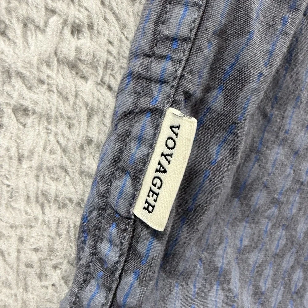 Voyager Pattern Shirt Mens Medium Blue Button Down Short Sleeve